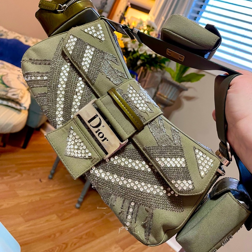 Dior Limited Edition Olive Green Silk Street Chic Columbus Ave Bag